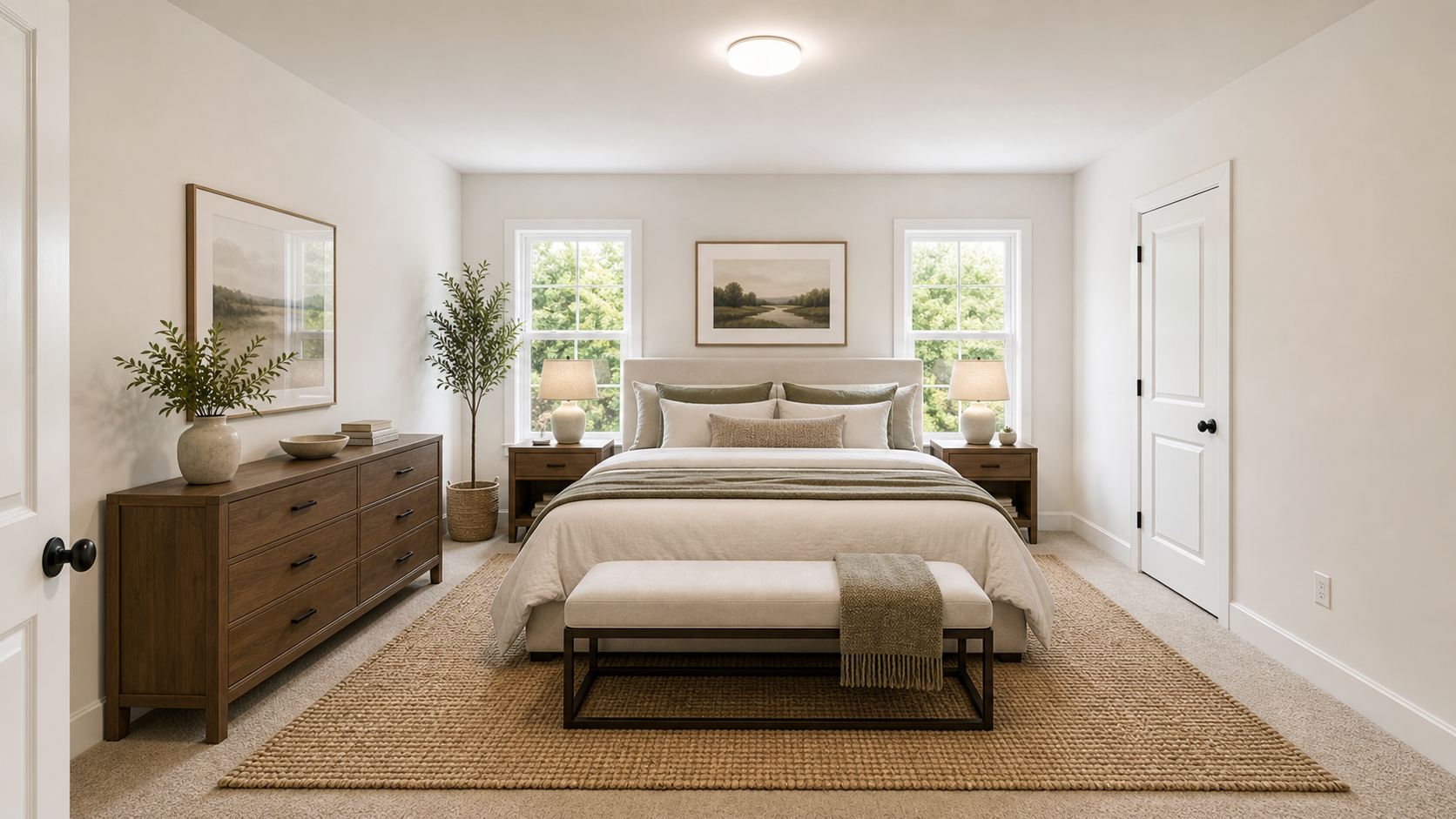Primary bedroom after virtual staging for a real estate listing